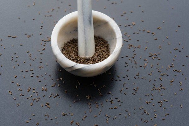 caraway seeds on olive wood - Photo, Image