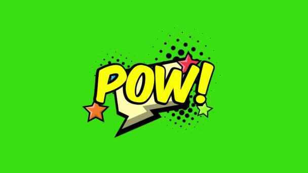 Ретро комические речевые пузыри с текстом Pow. 4K анимация изолирована на зеленом фоне. Холодное яркое динамическое видео мультфильма - Кадры, видео