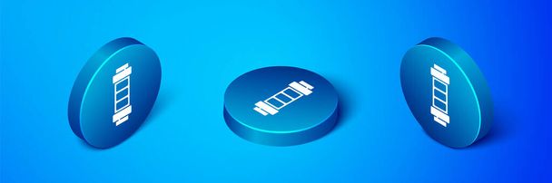 Isometric Battery charge level indicator icon isolated on blue background. Blue circle button. Vector. - Vector, Image