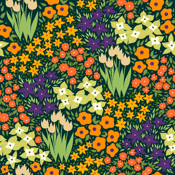 Seamless pattern with meadow flowers. Vector image. - Vector, Image