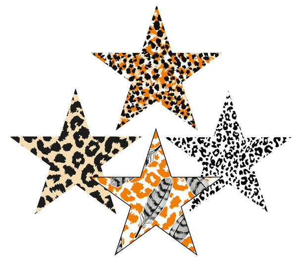 Set di stelle di stampa animale isolate su bianco. Design per t-shirt o poster. - Vettoriali, immagini