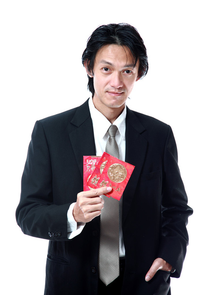 Businessman show cash gift pocket money for chinese new year ,   - Photo, Image