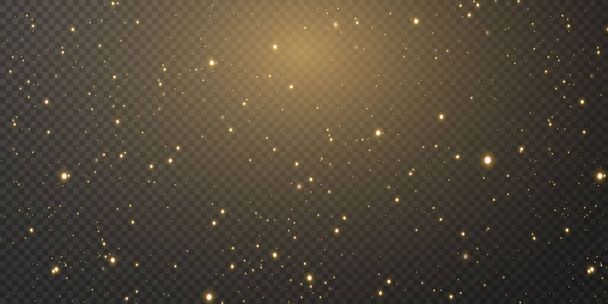Sparkling magical dust. On a textural black background.Celebration abstract background made of golden glittering dust particles. Magical effect. Golden stars.Festive vector illustration. - Vector, Image