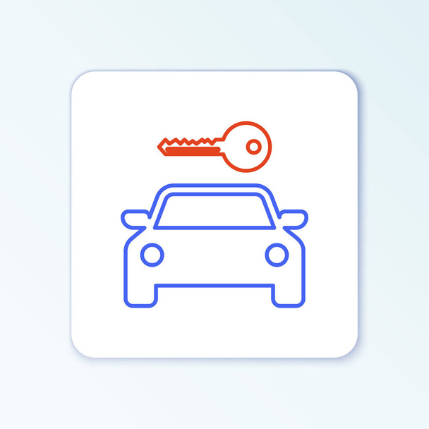 Line Autókölcsönző ikon elszigetelt fehér háttér. Bérelj egy táblát. Kulcs az autóval. Koncepció autójavítási szolgáltatás, tartalék alkatrész áruház. Színes vázlat koncepció. Vektor - Vektor, kép