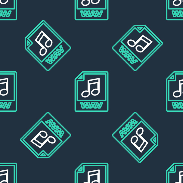 Line WAV file document. Download wav button icon isolated seamless pattern on black background. WAV waveform audio file format for digital audio riff files.  Vector - Vector, Image