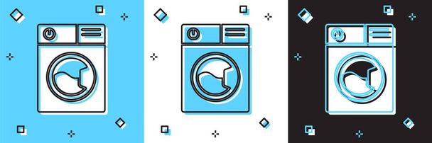 青と白、黒の背景にワッシャーアイコンをセットします。洗濯機のアイコン。洗濯機-洗濯機。家電製品のシンボル。ベクトル - ベクター画像