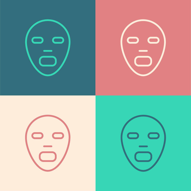 Pop-Art-Linie Gesichtsmaske Symbol isoliert auf farbigem Hintergrund. Kosmetologie, Medizin und Gesundheitswesen. Vektor - Vektor, Bild
