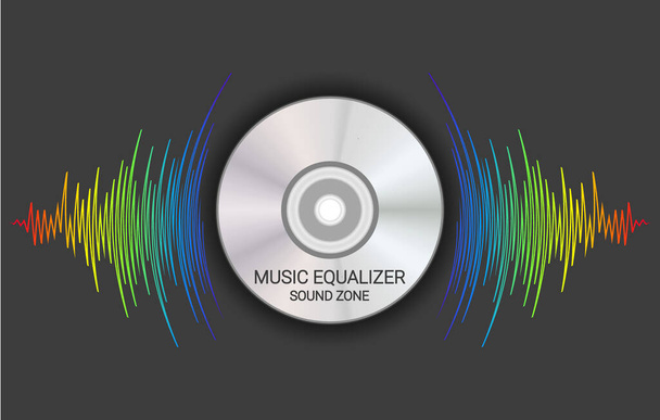Δίσκος εκπέμπει χρώματα ουράνιο τόξο κύμα μουσικής. Μοντέρνα ηχητική αφίσα. Trendy πολύχρωμο εικονογράφηση διάνυσμα ρεκόρ παίκτη - Διάνυσμα, εικόνα