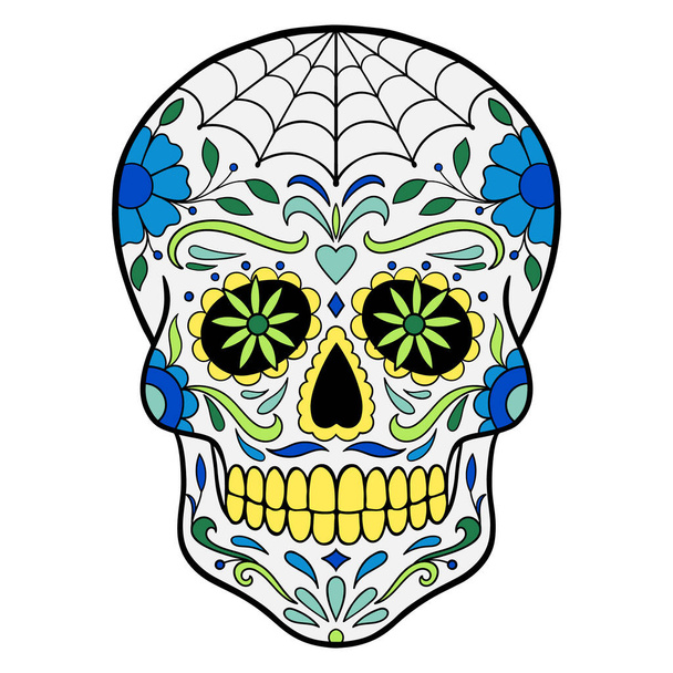 Day of The Dead colorful sugar skull with floral ornament - Вектор, зображення