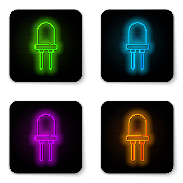 Glowing neon line Light emitting diode icon isolated on white background. Semiconductor diode electrical component. Black square button. Vector - Vector, Image