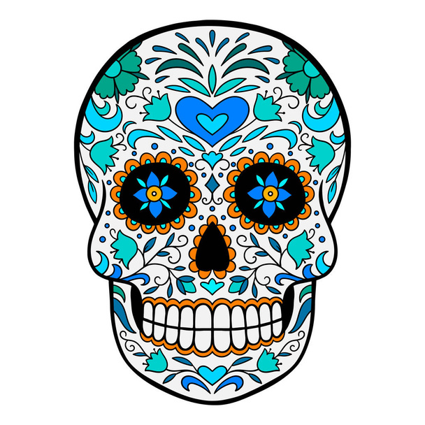 День Мертвого Черепа. Цветной мексиканский сахарный череп - Вектор,изображение