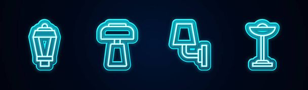Set line Garden light lamp, Table, Wall or sconce and Floor. Glowing neon icon. Vector - Vector, Image