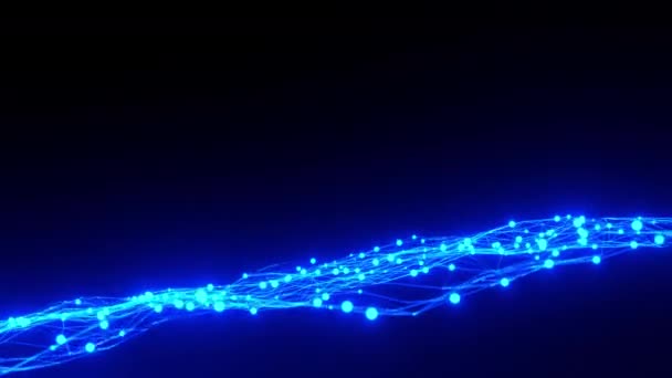 Dynamische Welle glühender Linien und Teilchen. Digitaltechnologie Datennetzwerk Kommunikation Hintergrundkonzept. 4K 3D-Rendering nahtlose Schleifenwelle mit Verbindungspunkten und Linien. Technischer Hintergrund. - Filmmaterial, Video