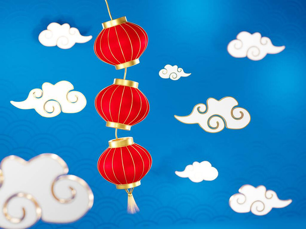 banner de año nuevo chino 3d, feliz año nuevo, concepto de año nuevo lunar chino. - Foto, Imagen