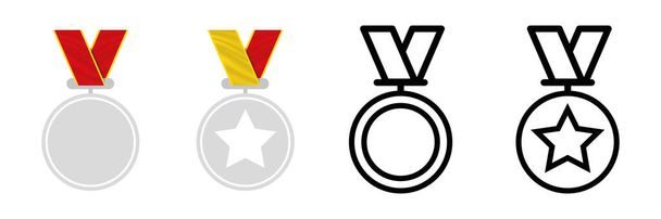 メダルとトロフィーのアイコンは4種類。一位、受賞者と賞のアイコンのためのスターメダル。ベクトルアイコンのイラストサインを取得します。ベクトルアイコン賞受賞。現代のロゴタイプグラフィックラインアートデザインアイコン. - ベクター画像