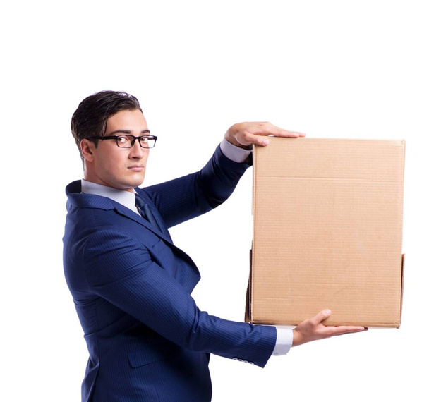 Κουτί ανύψωσης επιχειρηματία απομονωμένο σε λευκό - Φωτογραφία, εικόνα