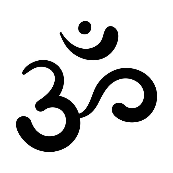 Om, Aum, symbole de la Triade divine de Brahma, Vishnu et Shiva.Son acéré, mantra primordial, mot de puissance, pictogram.Signe dessiné à la main du yoga, méditation, sacralité, spiritualité.Isolé.Vecteur - Vecteur, image