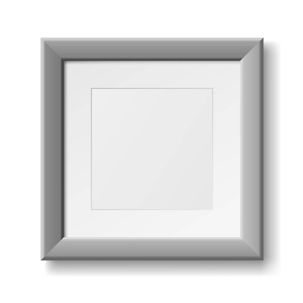 Realistic square empty picture frame on white background. Blank photo frame mockup template - Vetor, Imagem