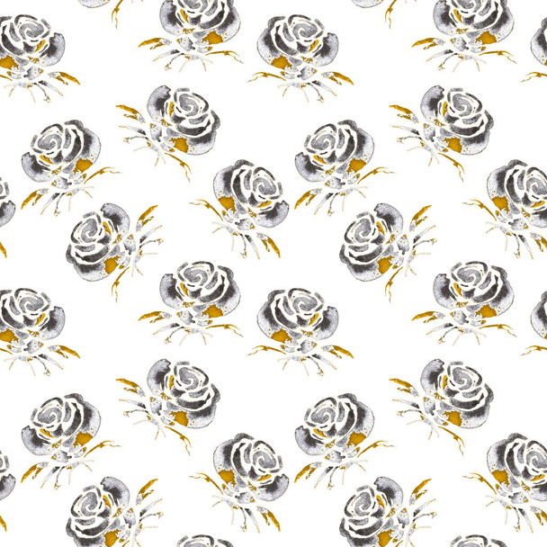 Vintage watercolor seamless pattern with rose flowers for decoration design. Golden spring or summer fashion print. Vintage wedding decor. - Fotografie, Obrázek
