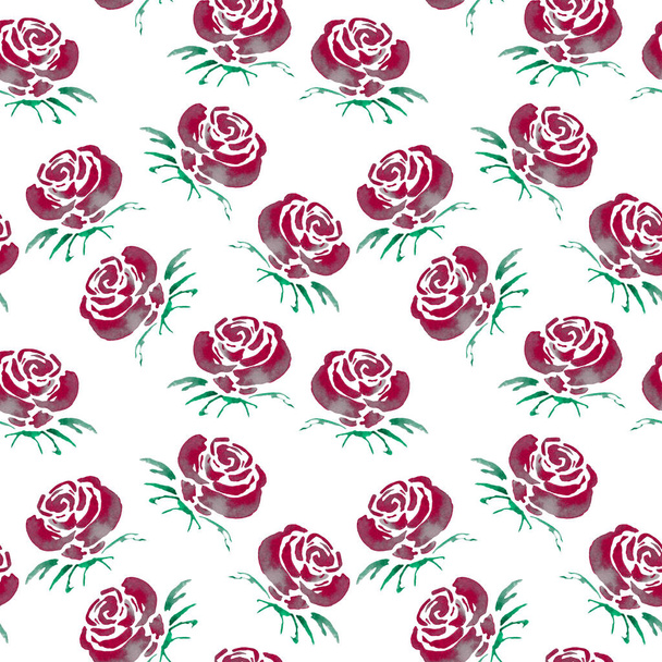 Vintage-Aquarell nahtloses Muster mit Rosenblüten zur Dekoration. Heller Frühlings- oder Sommermode-Print. Vintage Hochzeitsdekor. - Foto, Bild