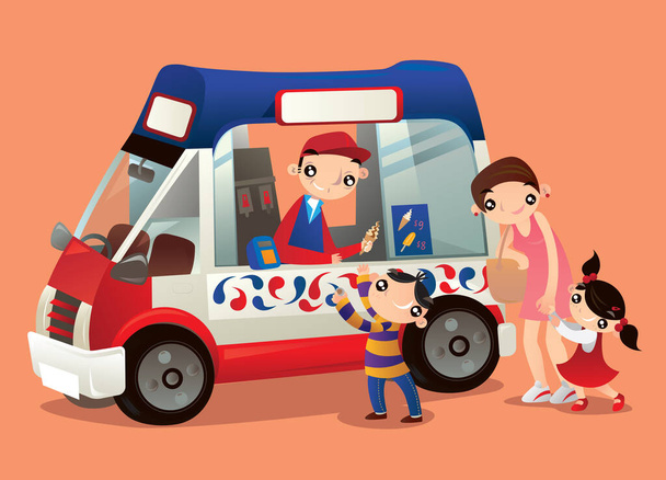 Карикатура на продавца грузовиков с мороженым в Гонконге - Вектор,изображение