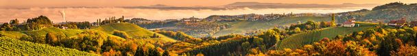 Винный завод на юге Штири, Австрия. Панорамный вид на холмы винной дороги - Фото, изображение