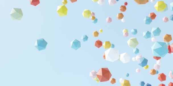 barevné polygonové abstraktní geometrické objekty s odrazným povrchem na modrém pozadí 3d vykreslení ilustrace - Fotografie, Obrázek