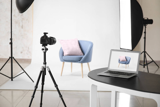 Interior of modern studio during photographing of furniture - Photo, Image