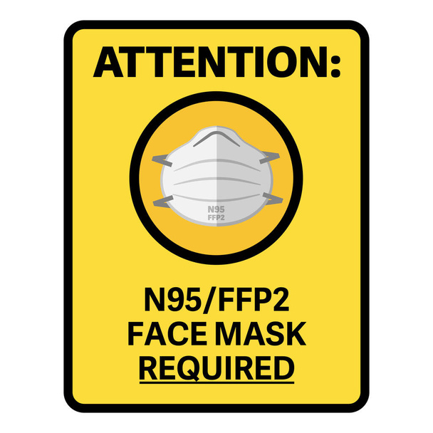 žlutá informační značka N95 nebo FFP2 MASK REQUIRED - Vektor, obrázek
