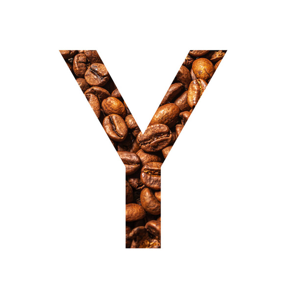 Літера Y з кавових зерен ізольовано на білому тлі
 - Фото, зображення