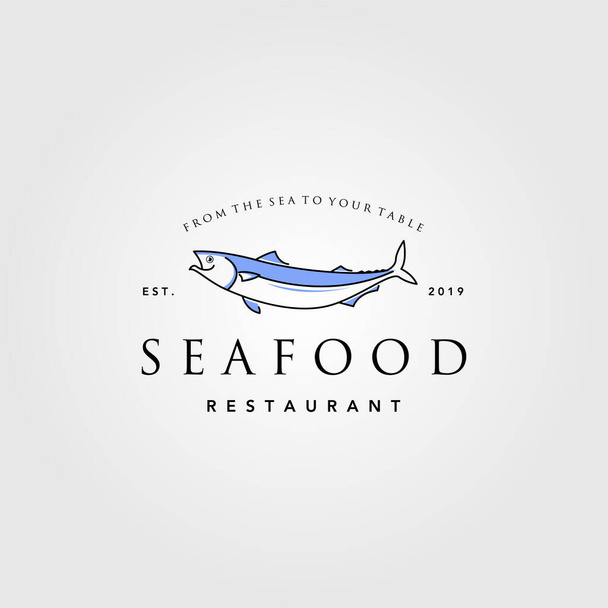 vintage seafood fish logo line art vector label illustration - Vector, Image