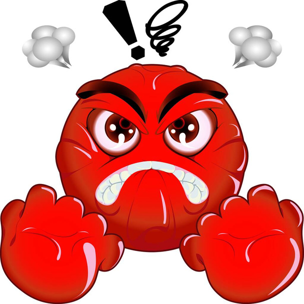 Vector illustration of an Emoji holding back Wrath. Emoticon with a gradient, red eyes that are clenching fists. Holding back emotions by biting his lip. - Vector, Image