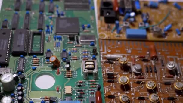 Lots Old Boards with Radio Components, Transistors, Chips, Resistors, Capacitor - Footage, Video