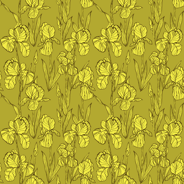 Irises flowers in yellow colours seamless pattern - Fotó, kép