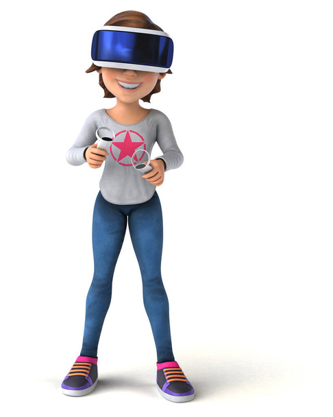 Fun 3D Illustration of a teenage girl  cartoon character with a VR Helmet - Фото, зображення