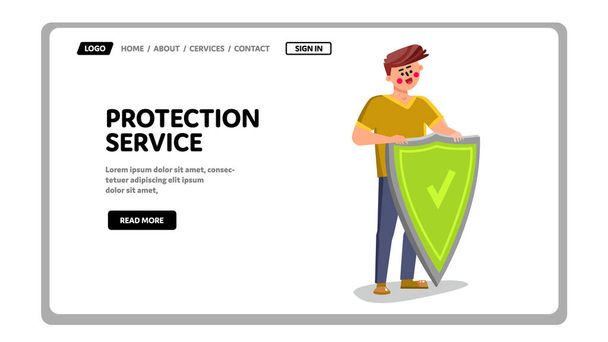Ochrana Service Worker Holding Shield Vector Illustration - Vektor, obrázek