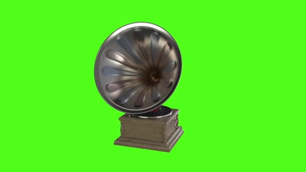 Grammophon spielt eine Schallplatte auf grünem Bildschirmhintergrund ab. 4K - Filmmaterial, Video
