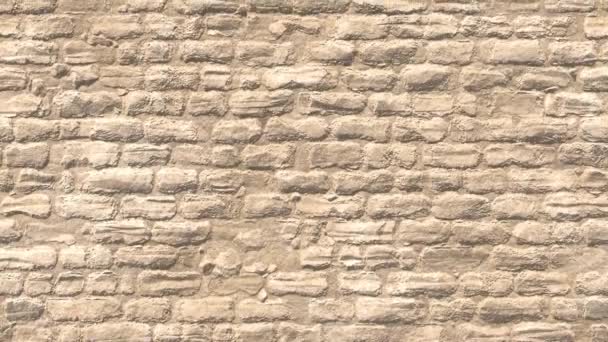 Έρημος ασβεστόλιθος τοίχος από τούβλα, παλιό άνισο κίτρινο τούβλο τοίχου, υφή φόντου. 3D απόδοση - Πλάνα, βίντεο