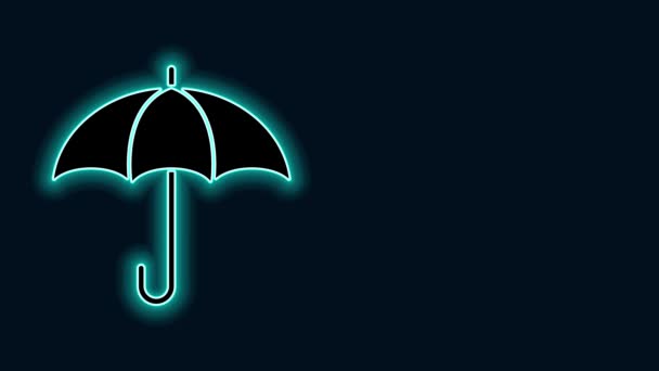 黒の背景に孤立したネオンラインの傘のアイコンを光る。保険の概念。防水アイコン。保護、安全、セキュリティの概念。4Kビデオモーショングラフィックアニメーション - 映像、動画