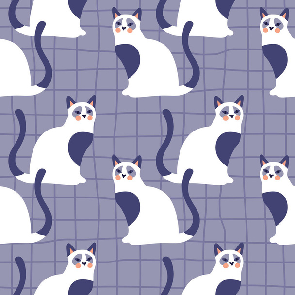 Vector seamless pattern with kittens. Creative retro childish texture. - Vektör, Görsel