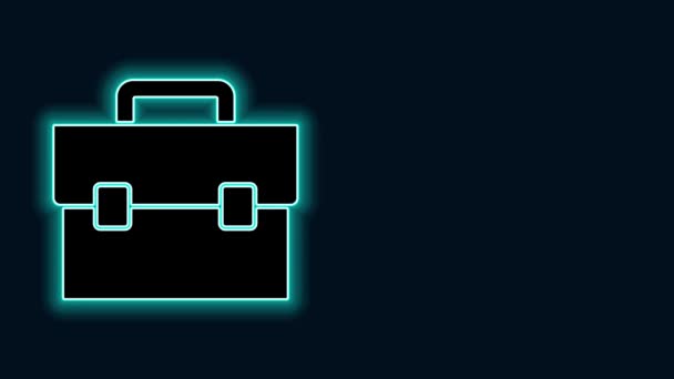 Linea neon luminosa Icona valigetta isolata su sfondo nero. Un caso d'affari. Portafoglio aziendale. Animazione grafica 4K Video motion - Filmati, video