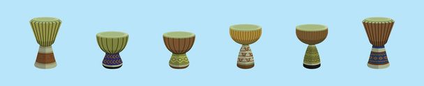 set of djembe traditional music instrument cartoon icon design template with various models. modern vector illustration isolated on blue background - Vector, Image