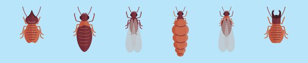 Set of termite cartoon icon design template with various models. modern vector illustration isolated on blue background - Vector, Image