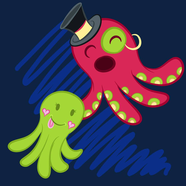 Illustratie vector schattig octopus met achtergrond - Vector, afbeelding