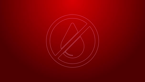 Green line Water drop forbidden icon isolated on red background. No water sign. 4K Video motion graphic animation - Footage, Video