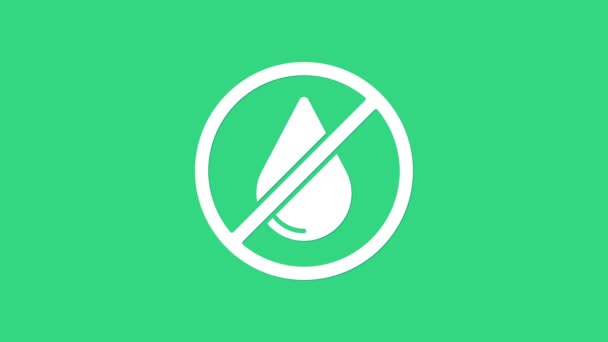 Bílá voda kapka zakázané ikony izolované na zeleném pozadí. Žádné stopy po vodě. Grafická animace pohybu videa 4K - Záběry, video