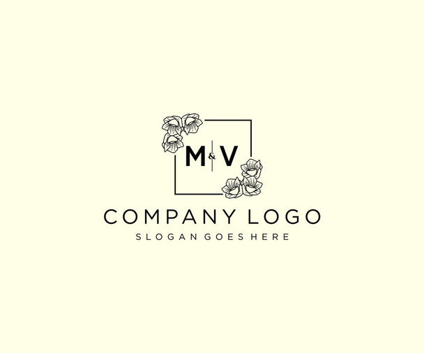 MV γράμματα Βοτανικό θηλυκό λογότυπο πρότυπο floral. - Διάνυσμα, εικόνα