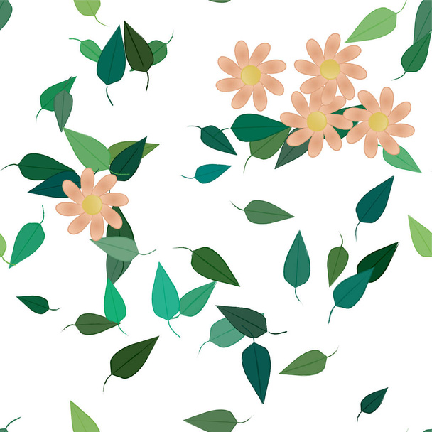 colored flowers and green leaves at background, vector illustration - Vetor, Imagem
