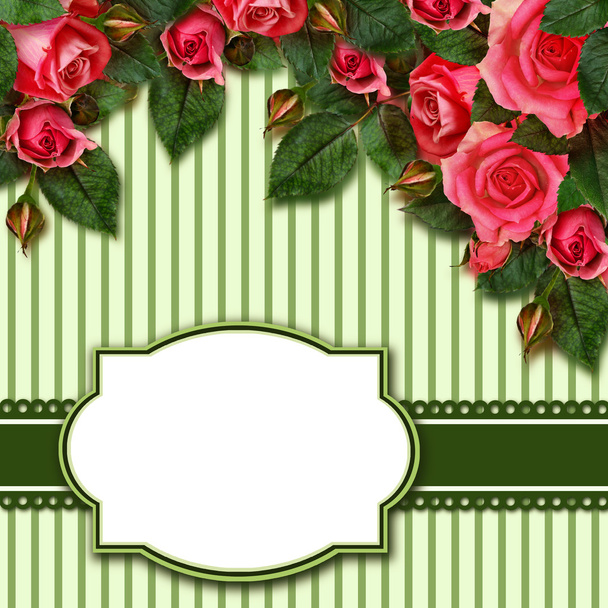 Red rose flowers arrangement and frame - Фото, изображение
