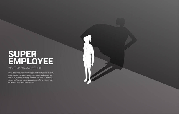 Silhouette of businesswoman and her shadow of superhero.concept of empower potential and human resource management - Vector, Image